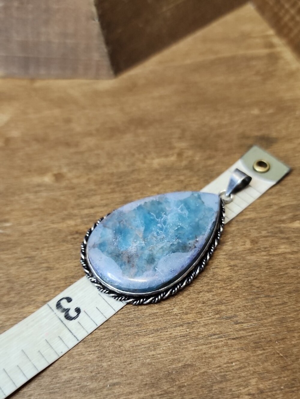 Blue Teardrop Stone Pendant Necklace - Women's Jewelry - Picture 3 of 5